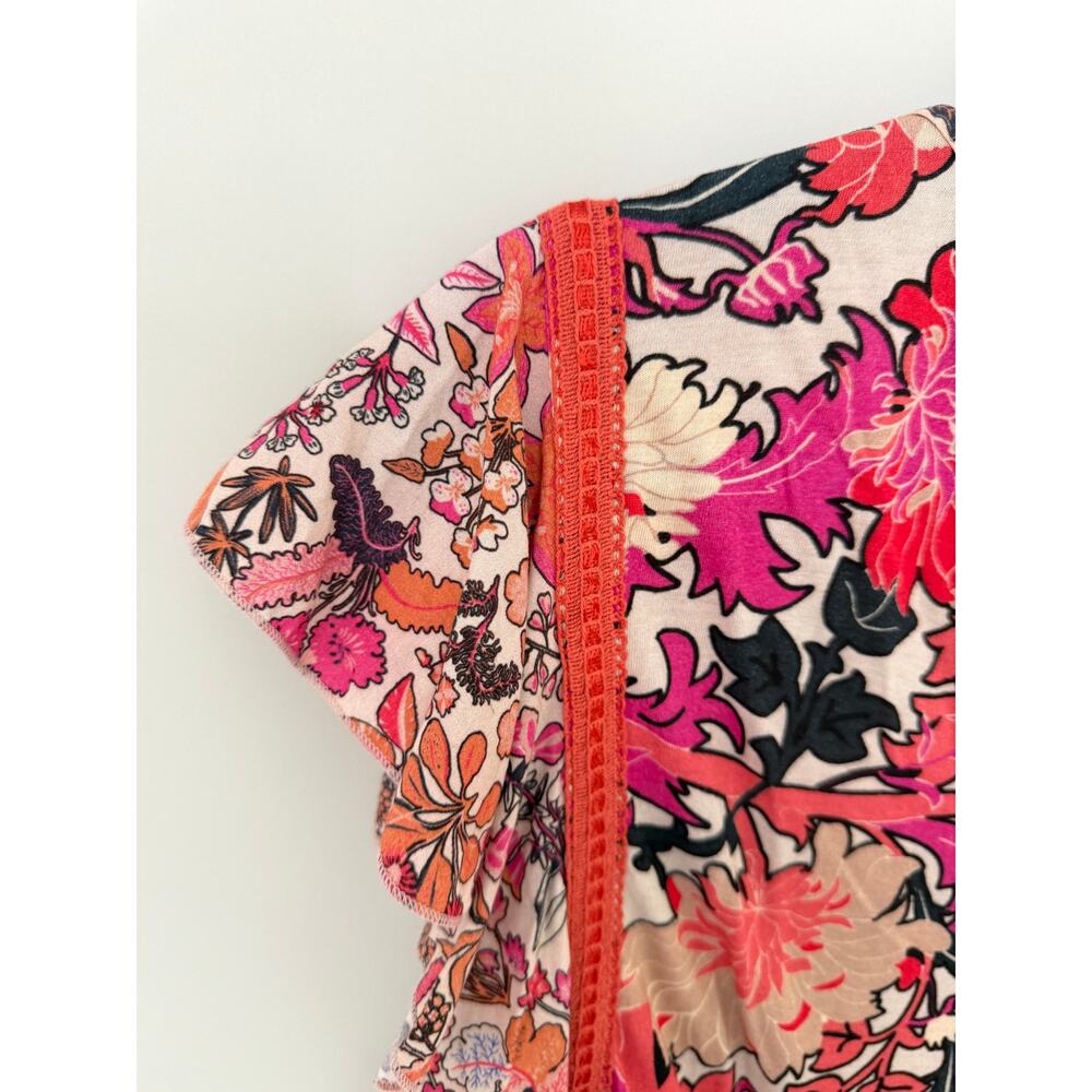CONDITIONS APPLY X ANTHROPOLOGIE Zofana Top Vibrant Botanical Floral Pink Print - Picture 6 of 9